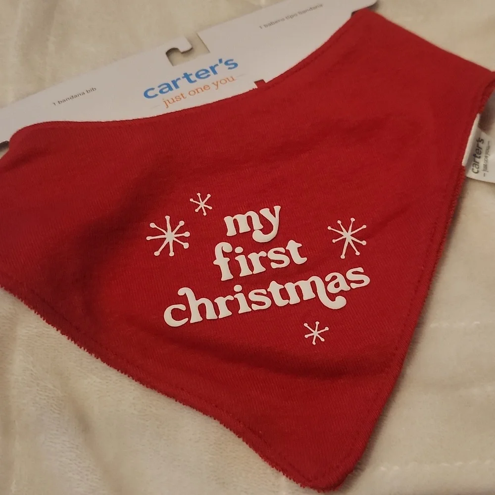 Carter's Festive Baby Pajama Set with Reindeer, Snowflakes And Red Bib, 3months